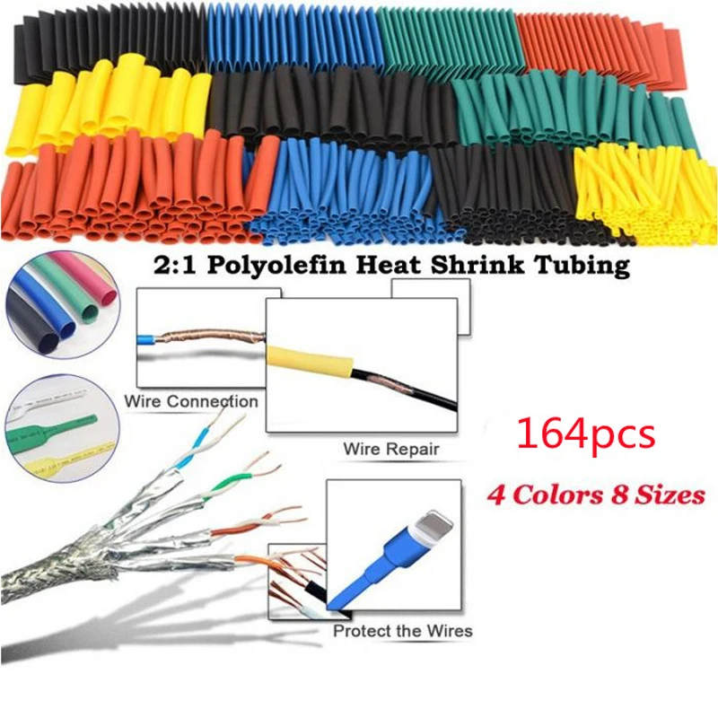 

164pcs Tube Heat Shrink wrap PVC Thermoresistant Kit Heat-shrink Tubing Wrapping Assorted Wire Tubing Cable Insulation Sleeving