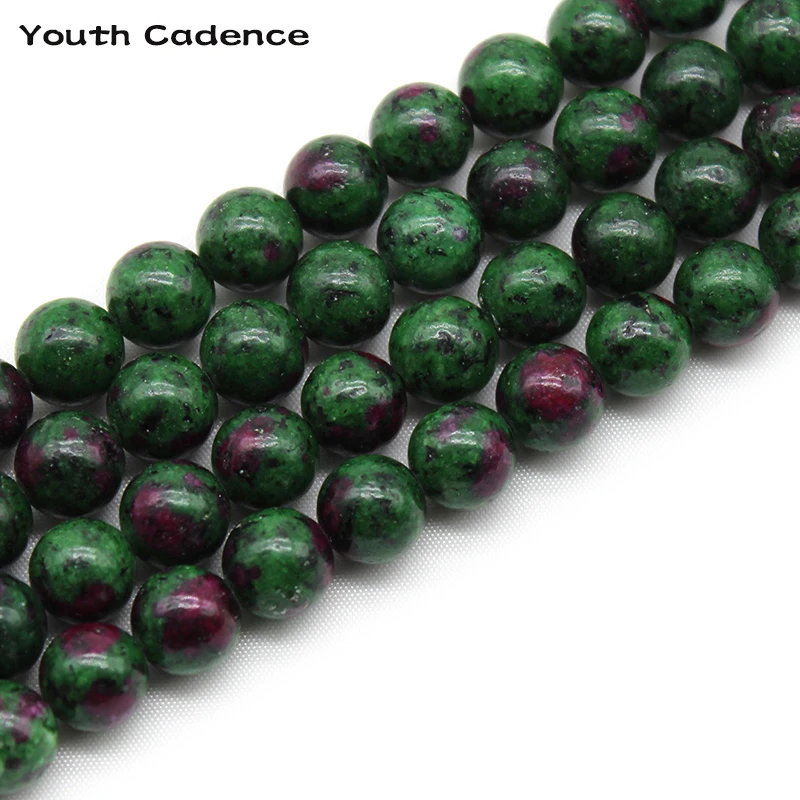 Natural Green Zoisite Tourmaline Stone Round Spacer Beads For Jewelry Making DIY Bracelet Necklace 15\'\' Loose Beads  4-12mm