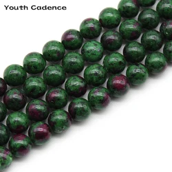 Natural Green Zoisite Tourmaline Stone Round Spacer Beads For Jewelry Making DIY Bracelet Necklace 15'' Loose Beads  4-12mm