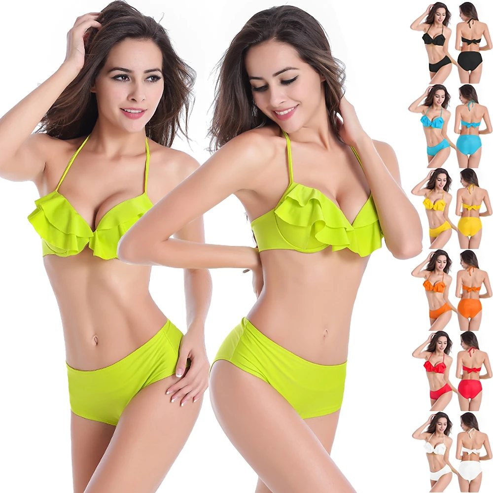 

Bikini high-end Swimwear, Europe and the United States sexy solid color high-waisted Steel Tuba Women's swimsuit DM068