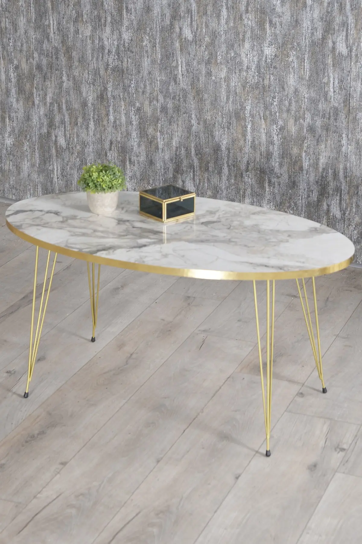 Zigon Coffee Table And Coffee Table in the Middle Ellipse Set Gold Ephesus Tel
