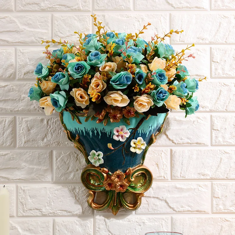 European wall hanging vase creative living room wall flowerpot wall decoration flower arranging device wall resin decoration