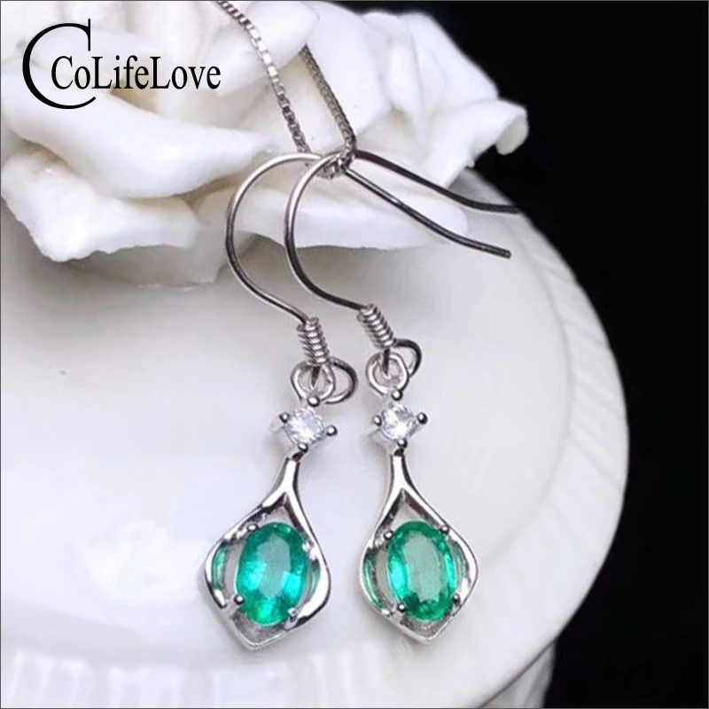 

CoLife Jewelry 925 Silver Emerald Eardrop for Weddings 4mm*6mm Natural Emerald Drop Earrings Fashion Emerald Silver Dangler