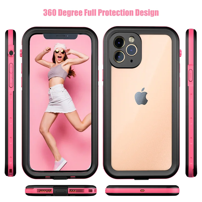 Shellbox Waterproof Phone Case for iPhone 11 Pro Max XR XS MAX Shockproof Clear Cases for iPhone 8 7 6 Plus Pink Silicone Cover