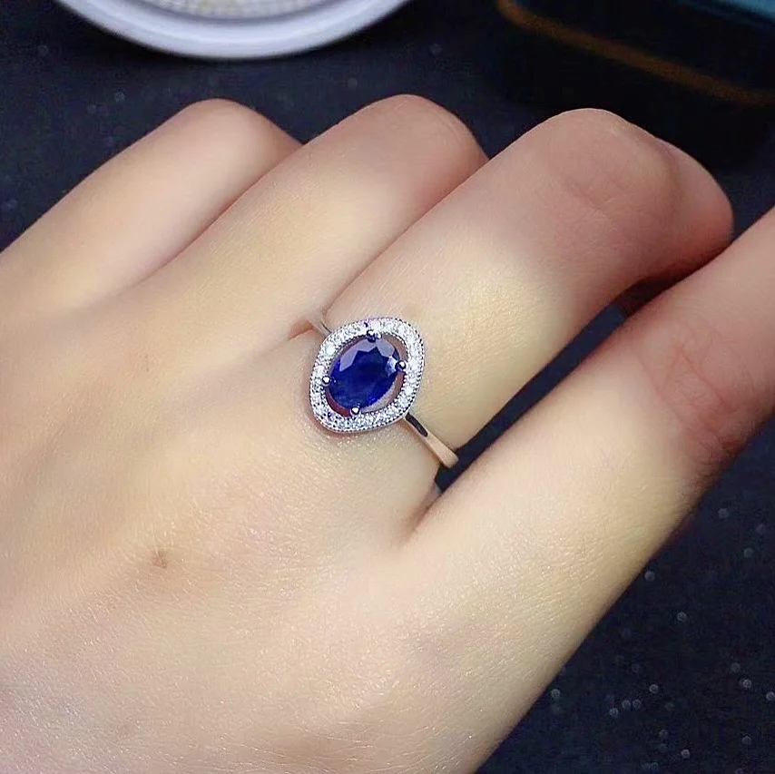 

Elegant Silver Sapphire Ring for Daily 5mm*7mm Natural Chinese Sapphire Silver Ring Solid 925 Silver Sapphire Jewelry