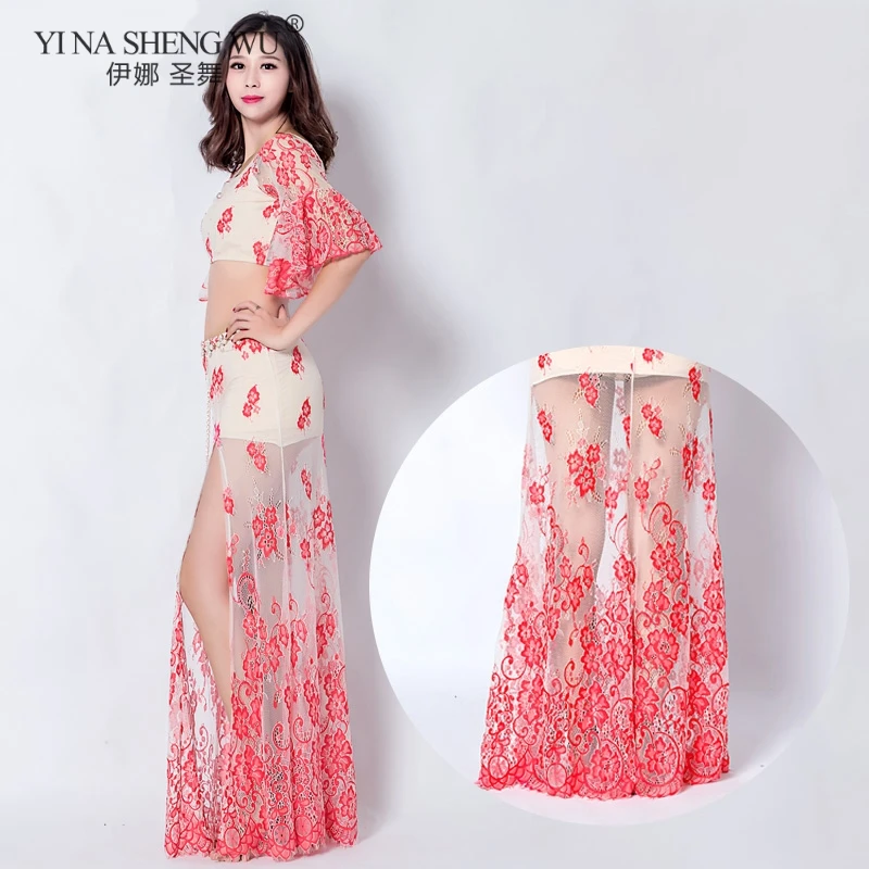 Belly Dance Suit Summer Elegant Female Temperament Top Practice Clothes Profession Sexy Lace Mesh Long Skirt Training Clothing