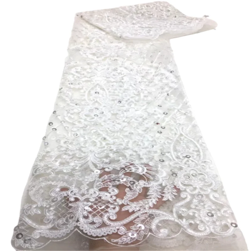 

White Nigerian Lace Fabrics 2021 High Quality Lace African Lace Fabric With Sequins French Lace Fabric For Dress Sewing