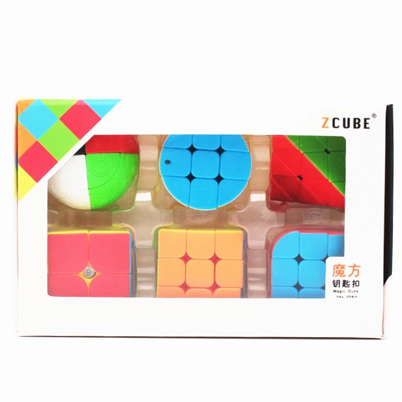 6 in1 gift box Key chain Puzzle magic Cube 3x3x3 cube backpack pendant cube 3x3 cubo magico lovely Game cube Keychain cube toys