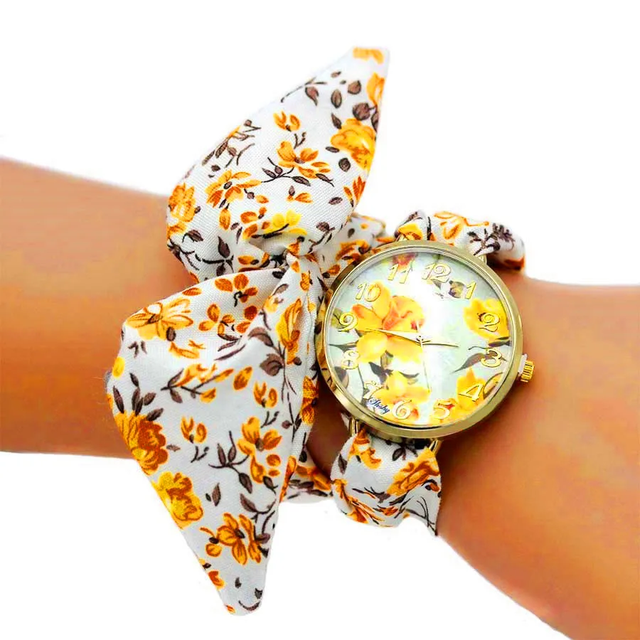 Shsby 2020 New Women Dress Watch Ladies Flower Cloth Wristwatch High Quality Fabric Gold Watch Sweet Girls Bracelet Watch Reloj