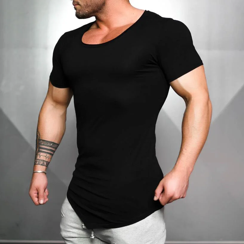 Blank Cotton Bodybuilding  T Shirt Men Summer Clothing Fitness Slim Fit Tight T-Shirts Gym Tshirt Homme Short Sleeve Male