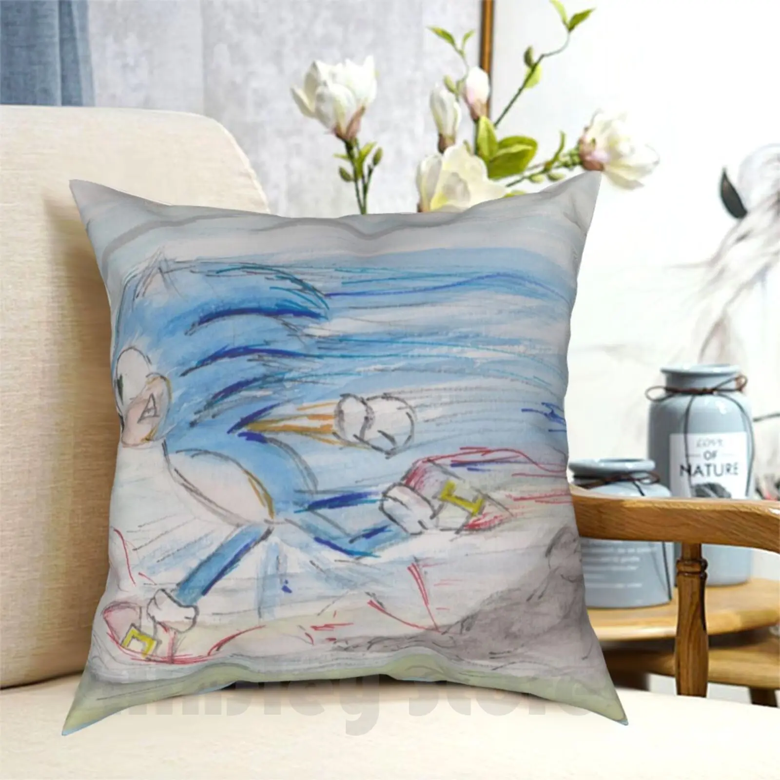 On The Run Pillow Case Printed Home Soft Throw Pillow Hedgehog Video Games Characters Fast Running Motion Cartoon Artist