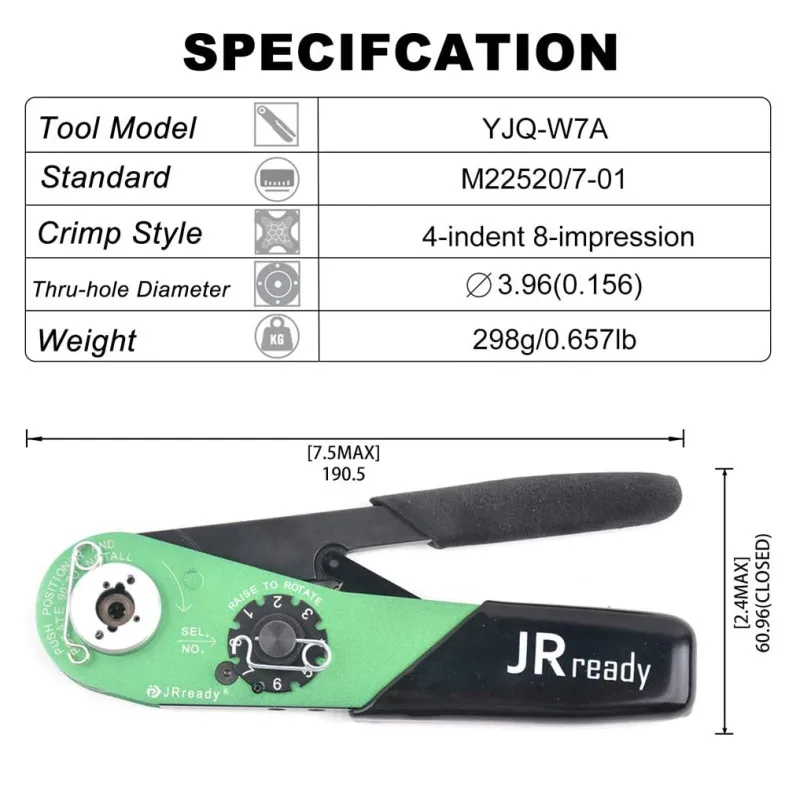 Rready YJQ-W7A Accommodate 16- 28 AWG Wire Range Military Specification Versatile Crimp Tool M22520/7-01