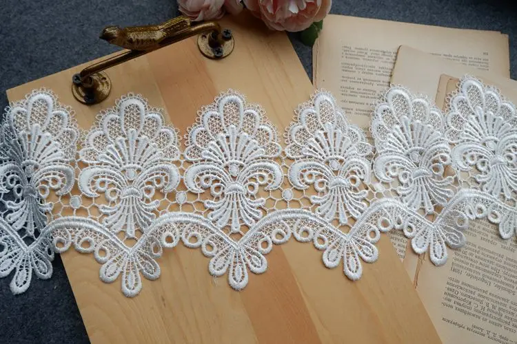 14.5CM Elegant White Black Venise Cotton Hollow Out Embroidered 3D Lace Fabirc Ribbon DIY Dress Cloth Head Veil Sewing Ornament