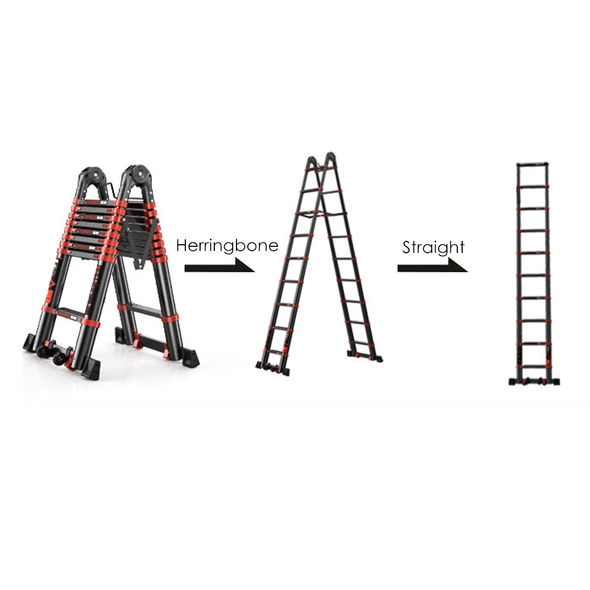 

4.9M Multifunctional Extension Tools Width 82mm Aluminium Ladders 6 Steps Telescoping Dual-Use Herringbone Ladder