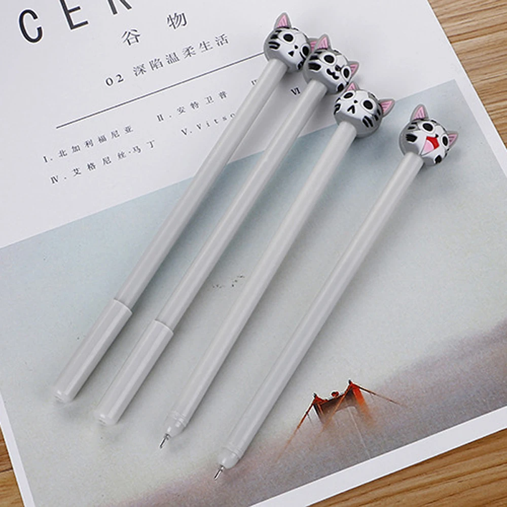 4 Pcs/Lot Cute Cartoon Gel Pen 0.5mm Black Gel Ink Kawaii Pens Writing Neutral Pen Signature Stationery Office School Supplies