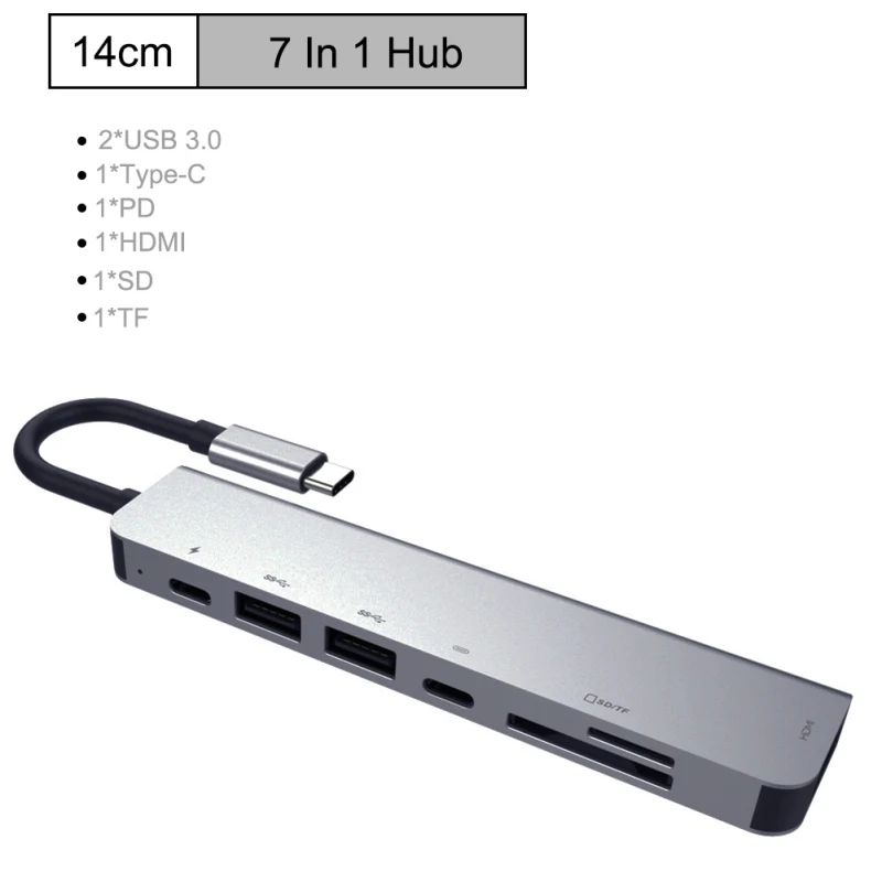7 in1 Legierung USB-C Hub Typ C zu 4k HDMI-kompatibler USB 3,0 Adapter Docking station Konverter für Typ C Laptop MacBook Chrome book