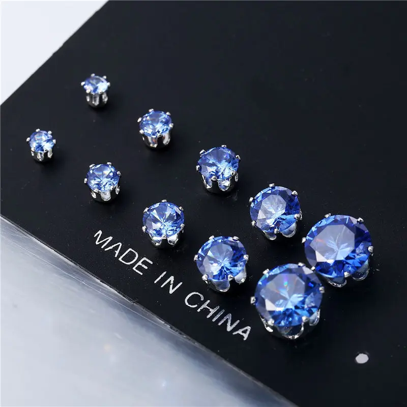 10pc/set Round 2mm-8mm Crystal Stud Earrings Set For Women CZ Zircon Ear Piercing Stud Earrings Kit Surgical Steel Jewelry