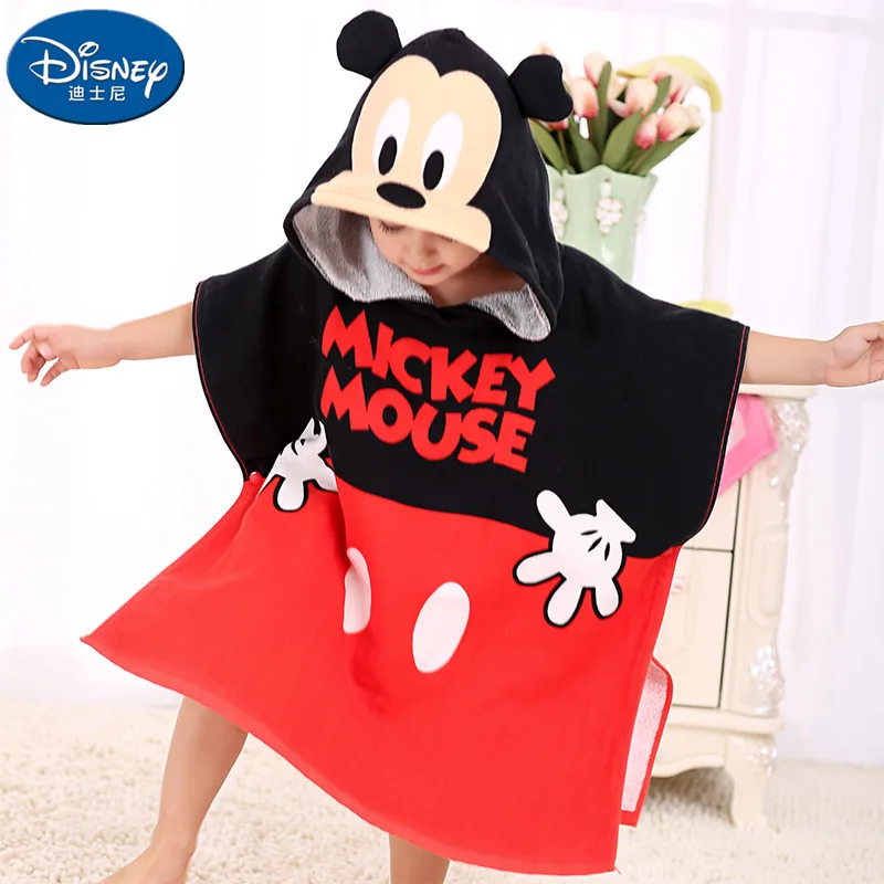 Disney Frozen 100% Cotton Children\'s Hooded Bath Towel beach towels Minnie Mickey mouse boy girl Cloak Cotton Bathrobe Cartoon