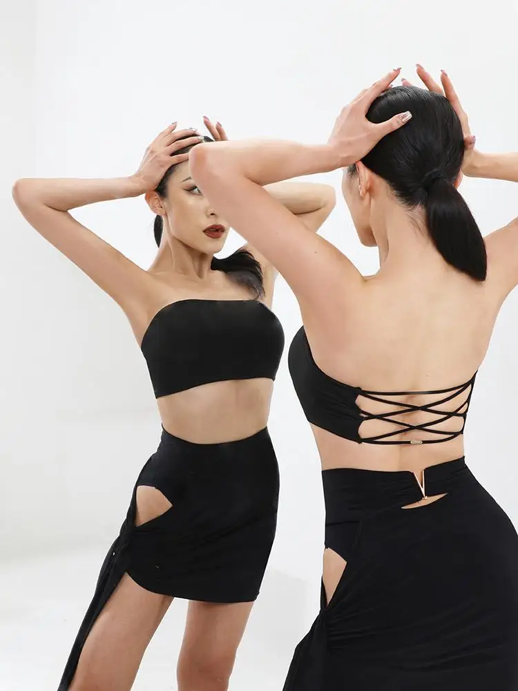 Letni damski top do tańca Bandeau z paskami krzyżowymi na plecach Biustonosz ZYM w stylu tanecznym Sweat Your Heart Crop Top # 2129H