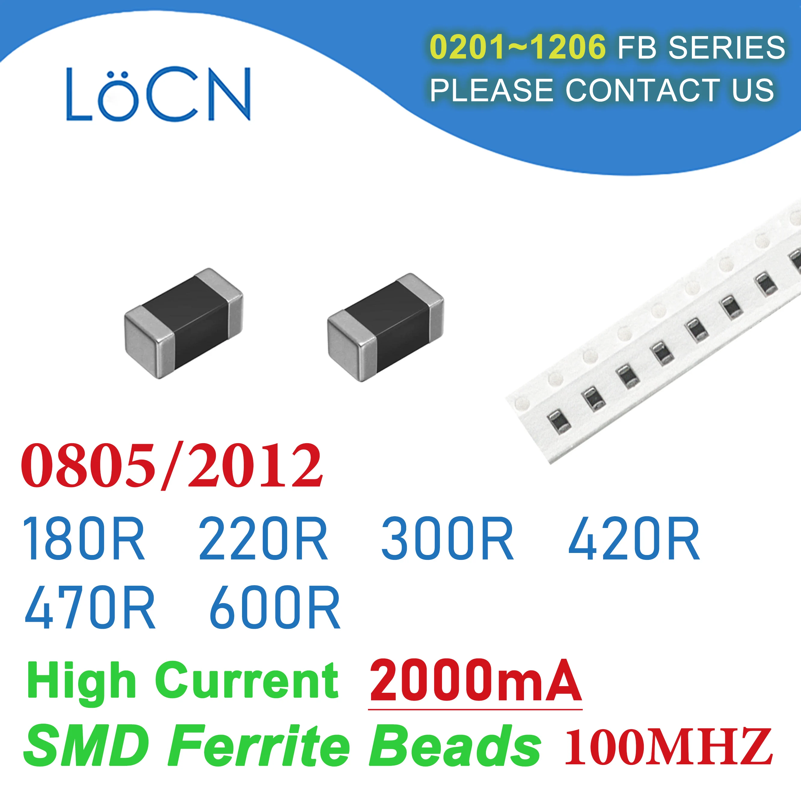Contas de ferrite 4000 0805/2012 mhz, 2a, smd, 180r, 220r, 300r, 420r, 470r, 600r, 2000ma, indutor de chip multicamadas 100, 25% peças