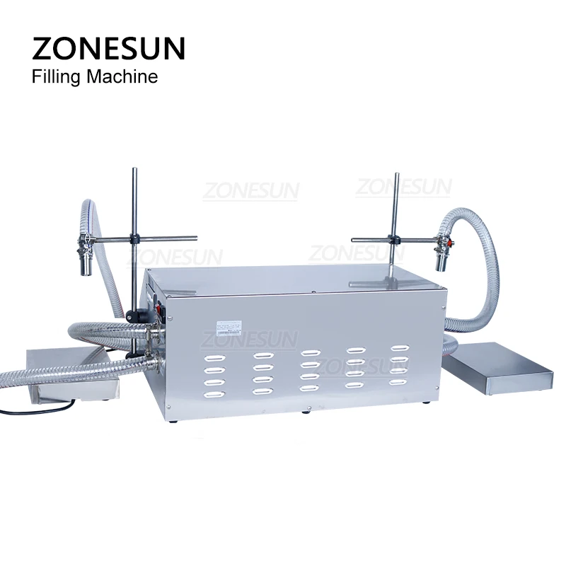 ZONESUN ZS-DP432W فوهات مزدوجة ماكينة تعبئة الزيت الحجاب الحاجز مضخة تدفق كبير المشروبات زيت طهي الحليب ماكينة زجاجات حشو