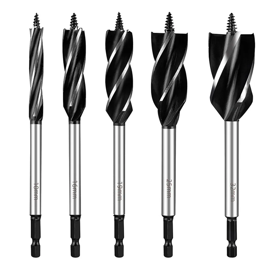 Gỗ Hỗ Trợ Mũi Khoan 4 Khe Cắm 4 Cánh Gỗ Mũi Lục Giác Tay Cầm Reaming Khoan Lỗ Mở 10-35Mm Tiều Phu