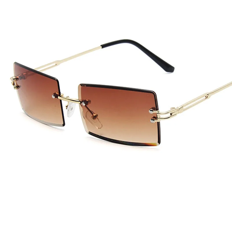Women Rimless Gold Wire Frame Luxury Brown Lens Shades Sunglasses Square UV400 Luxury Rimless Sunglasses For Men And Women ... From  main image 2