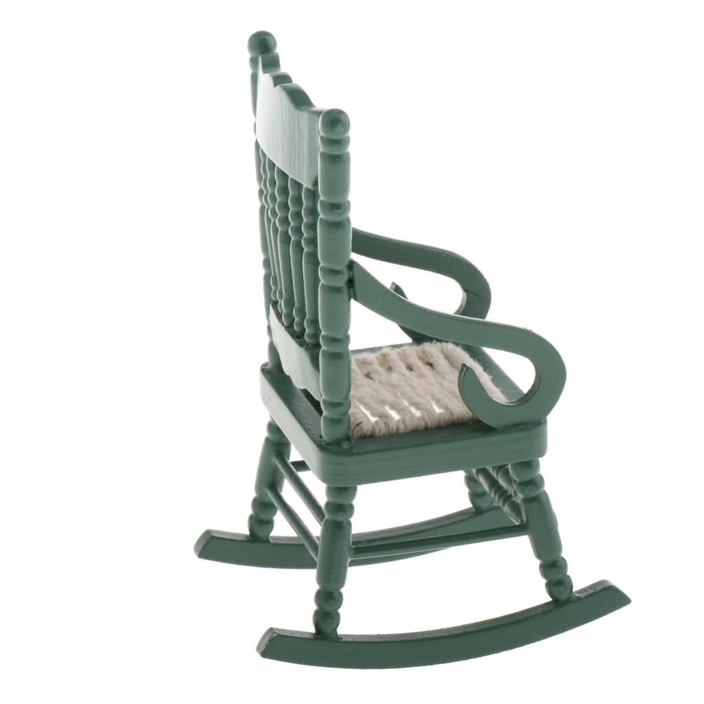 1 Piece Miniature Rocking Chairs 1:12 Dollhouse Mini Furniture Wooden Chair Model Set Dollhouse Accessory (Green)