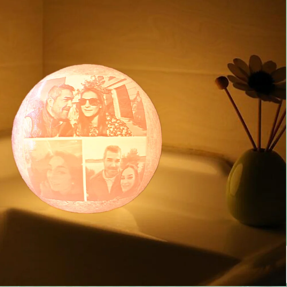 16 Color Photo Customized Moon Lamp 3D Printing Moon Night Light USB Rechargeable Personality Gift with Your Text & Photo