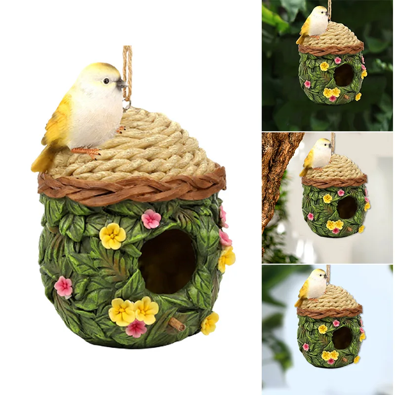 Newly Hand-Woven Hanging Birds House Cozy Resting Place Resin for Birds Provides Shelter from Cold Weather Garden Decor