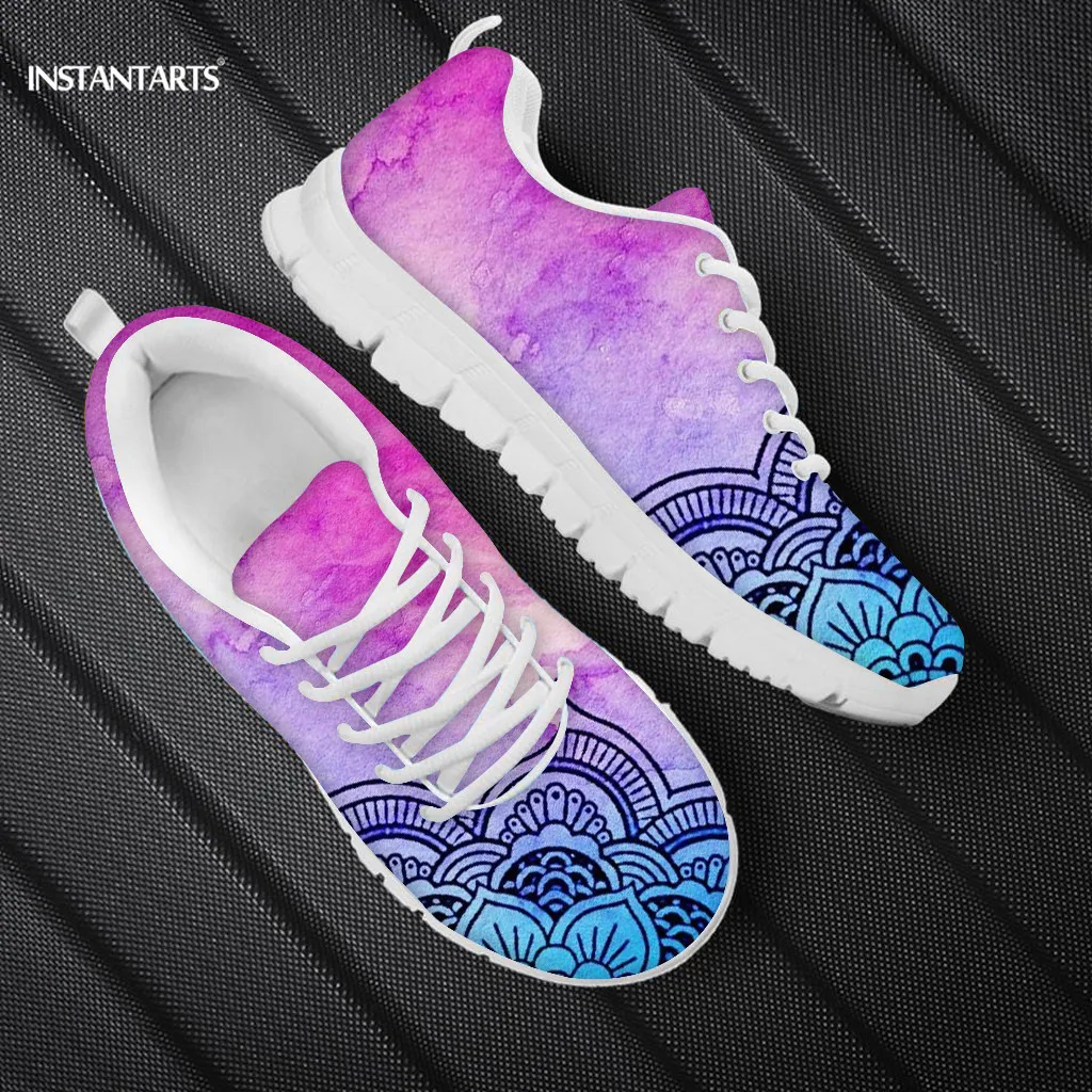 Purple Mandala Flower Printing Mesh Sneakers Women Flats Shoes Lace Up Walk Sneaker Outdoor Footwear Female Casual Jogging Shoes