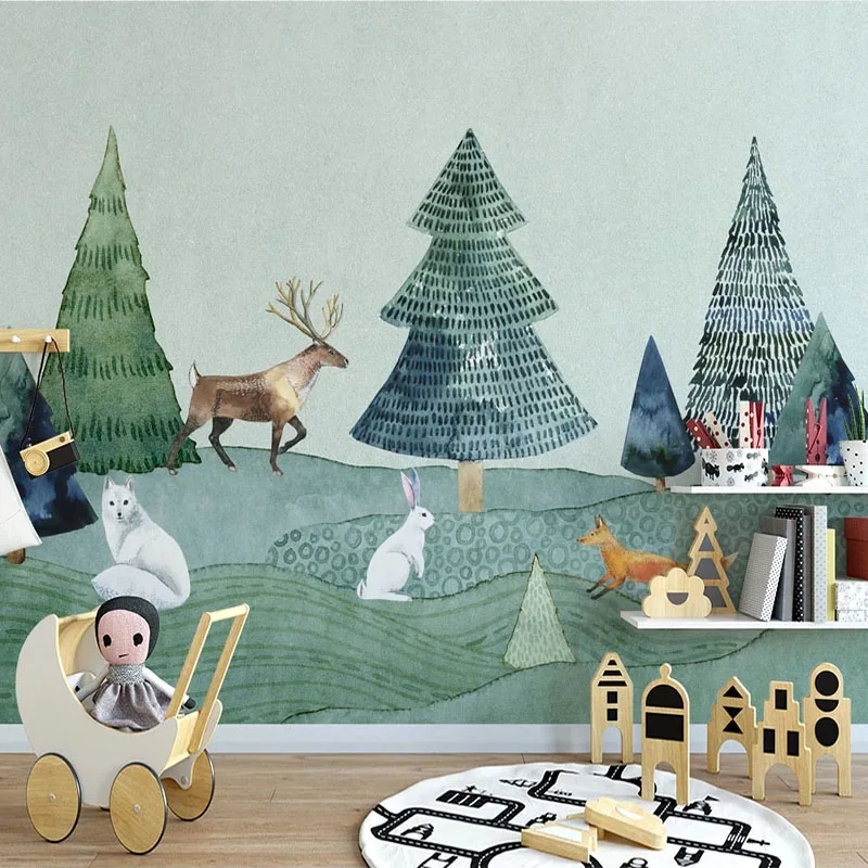 

Custom Size 3D Photo Wallpaper Nordic Cartoon Elk Forest Animal Mural for Children Room Bedroom Home Decor Backgdrop Wall Papers