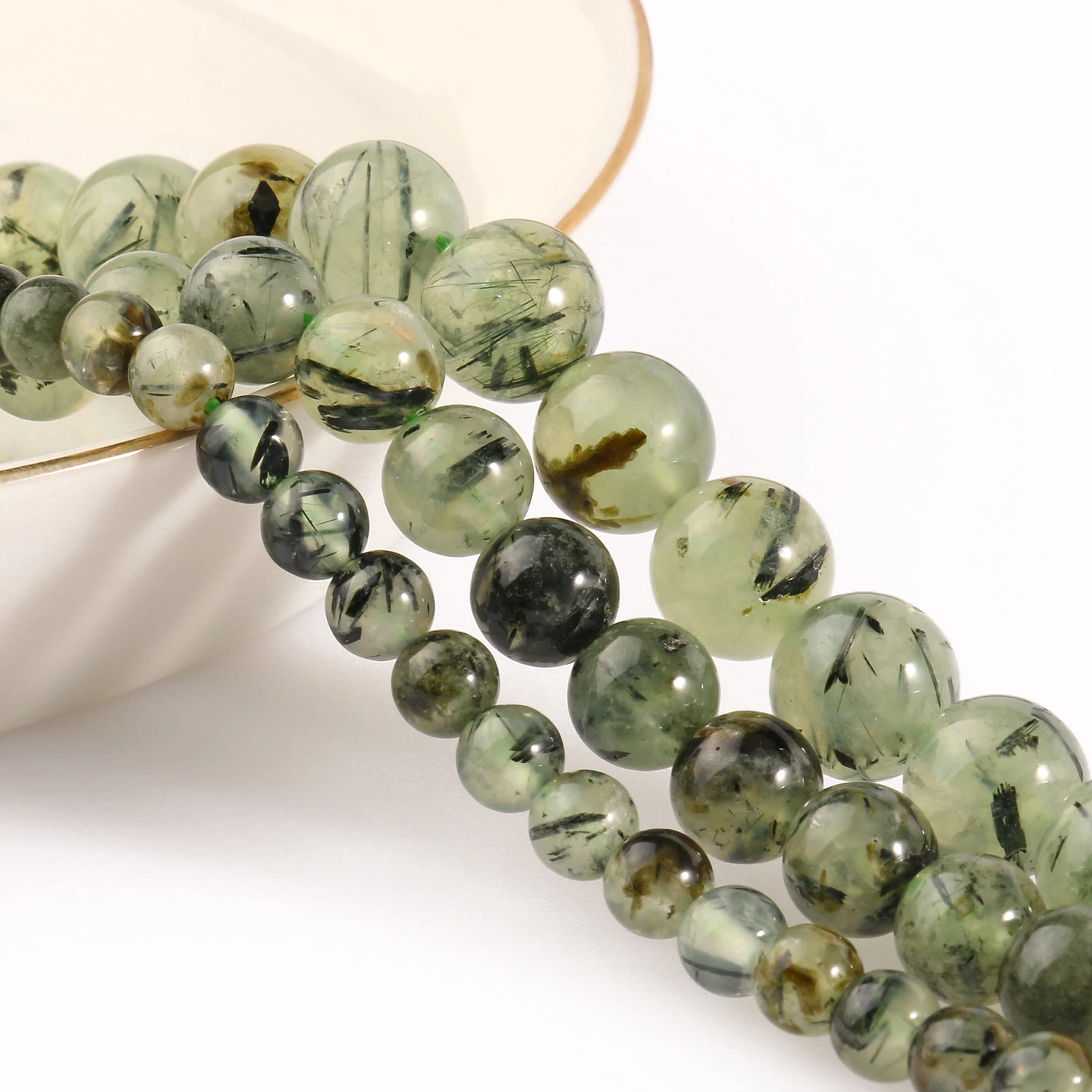 Natural Stone Beads Green Prehnites Jades Round Loose Spacer Minerals Beads for Jewelry Making DIY Bracelet Accessories 15
