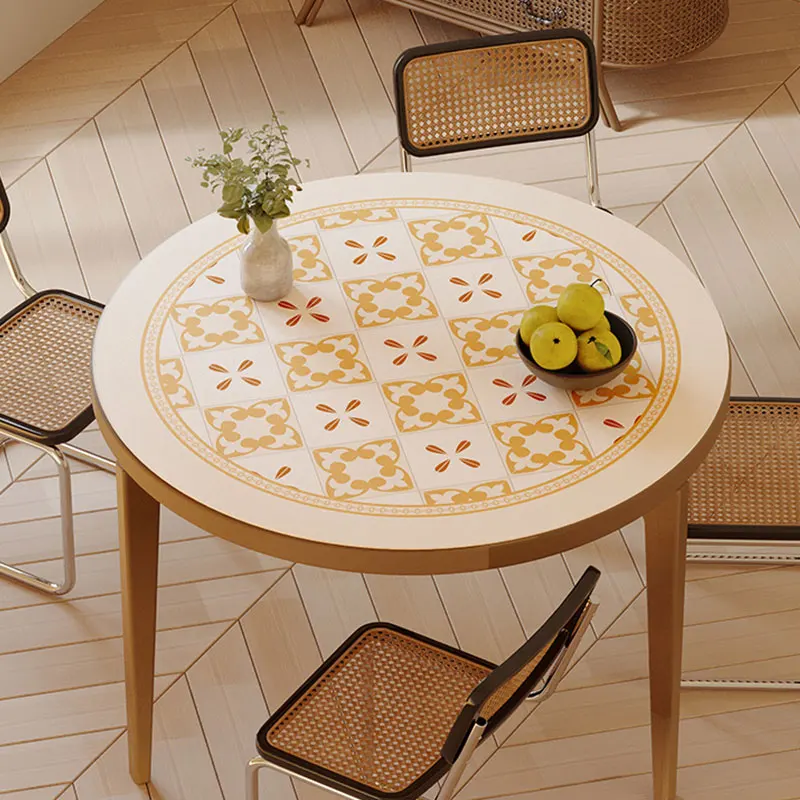 

Geometric Patterns Round Table Tablecloth Waterproof Oil-proof Round Household leather Table Pad Retro Desktop Protection Pad