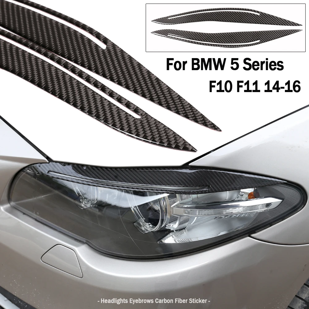 Real Carbon Fiber Headlight Eyelid Eyebrow Cover Stickers Trim For BMW 5 Series F10 2014 2015 2016 2017 Car Styling Accessories