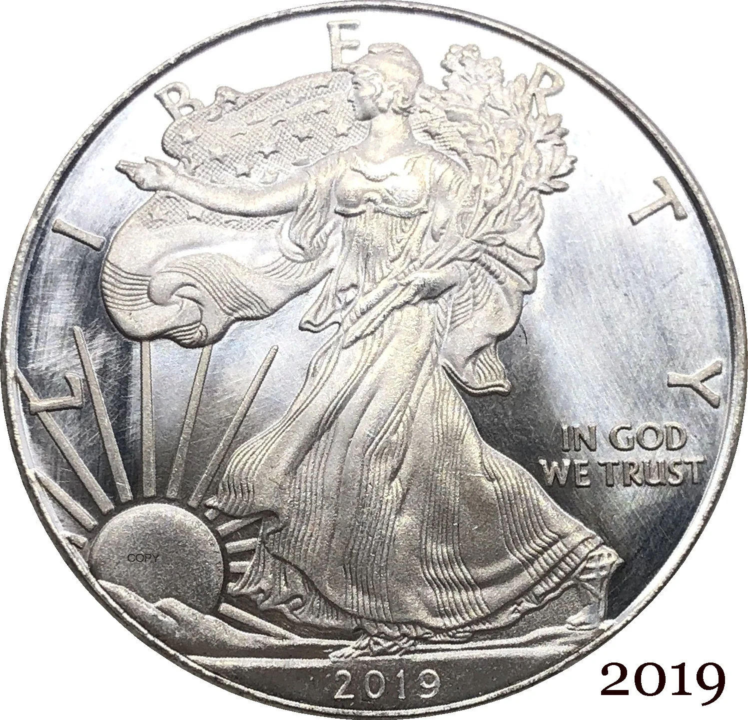 United States America 2019 In God We Trust 1 OZ Fine Silver Bullion Eagles One Dollar Silver Plated Copy Commemorative Coin