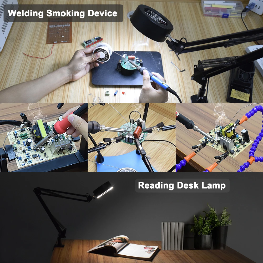 Newacalox Usb Soldeerbout Rook Absorber Afzuigkap Met 3Pcs Carbon Filter Spons 3 Kleur Led Light Voor Lassen werk