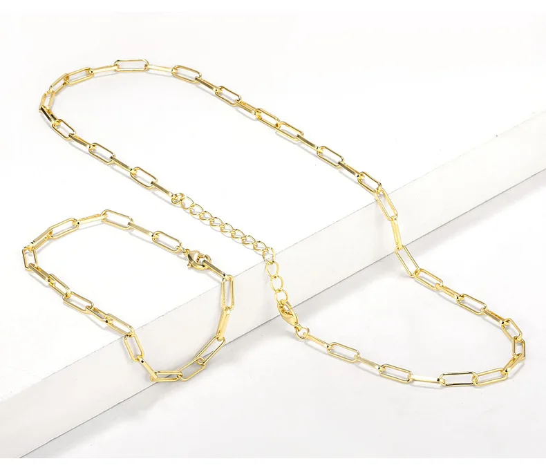 WT-N1225 Simple Women Gift Jewelry Chain Link Necklace With Full Gold Eletroplated Resist Tarnishable