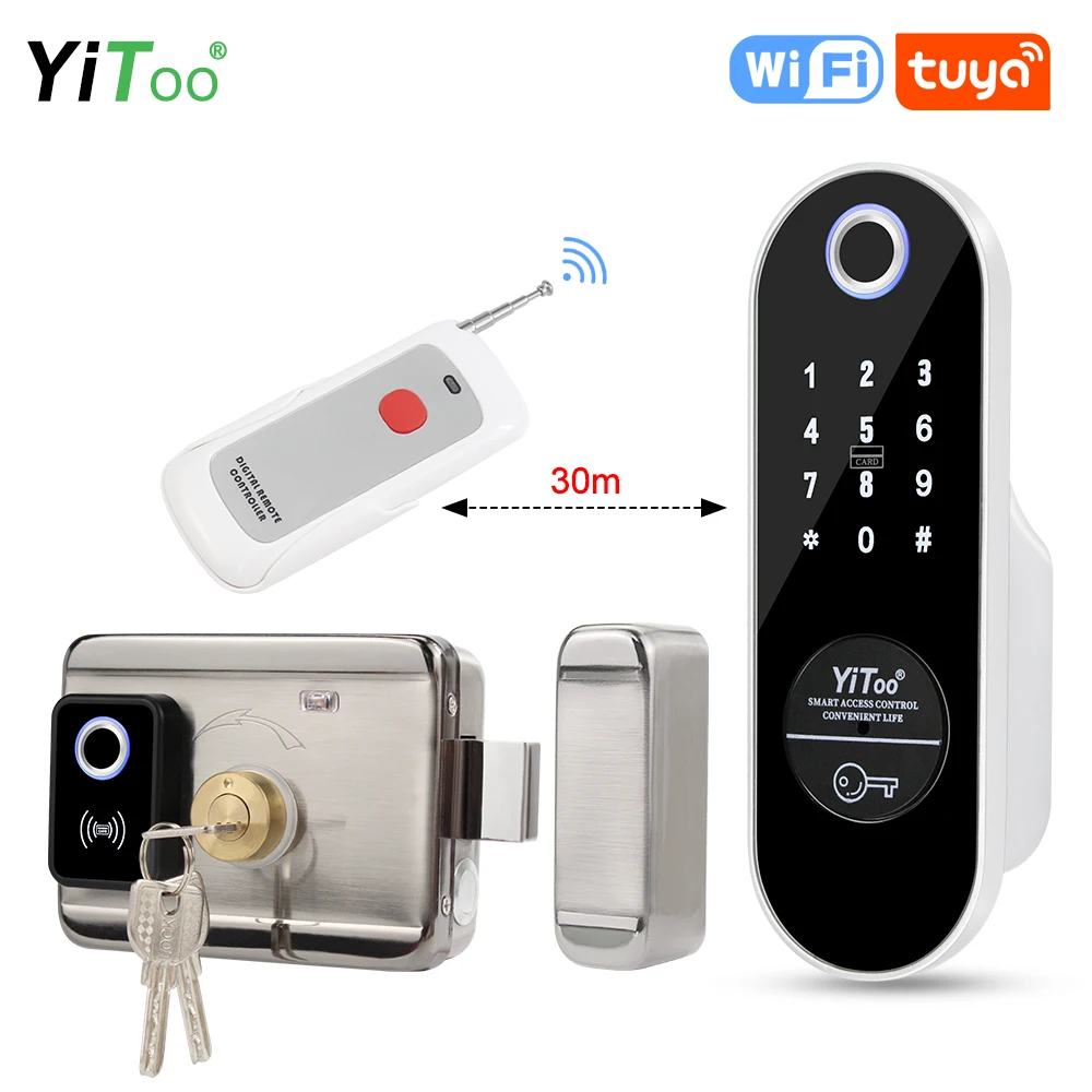 YiToo Fingerprint Door Lock Outdoor Waterproof Wifi Tuya Remote Control Electronic Keyless Entry Wooden Door Lock USB Batteries