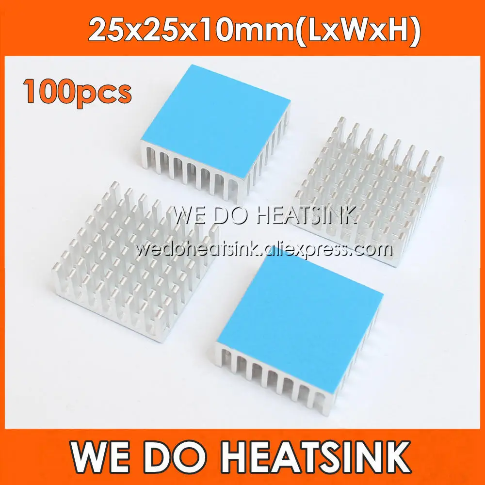 

WE DO HEATSINK 100pcs 25x25x10mm Silver Slotted Aluminum LED Miner Heatsink With Thermally Conductive Adhesive Transfer Tape