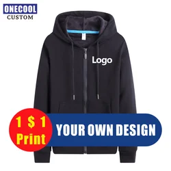 Moda zíper camisola logotipo personalizado outono inverno grosso com capuz imprimir esportes conforto jaqueta bordado fotos onecool