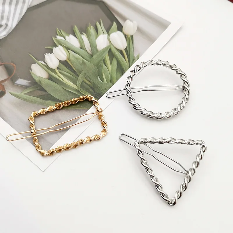 New Fashion Weave Geometric Triangle Hair Clip Pin Metal Alloy Circle Hairgrip Barrette Girls Woman Hair Accessories Headwear