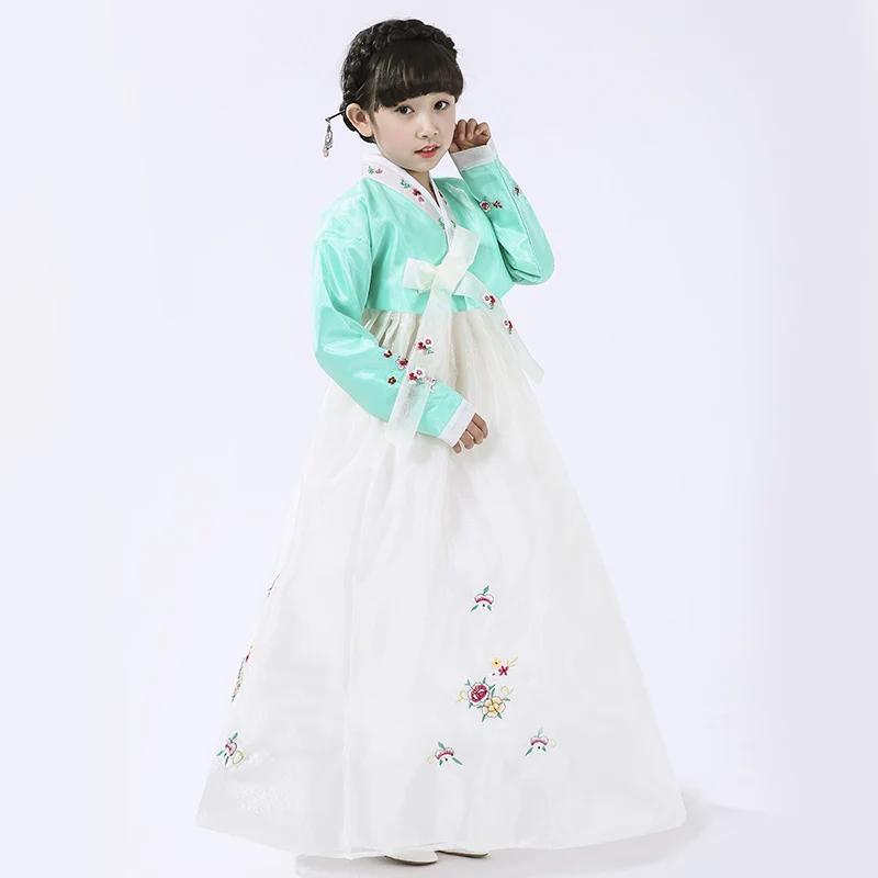 New Arrival Children's Korean Hanbok Girl Polyester Fiber Ancient Performance Costume Dance Costume For Kids Birthday Gift LC045