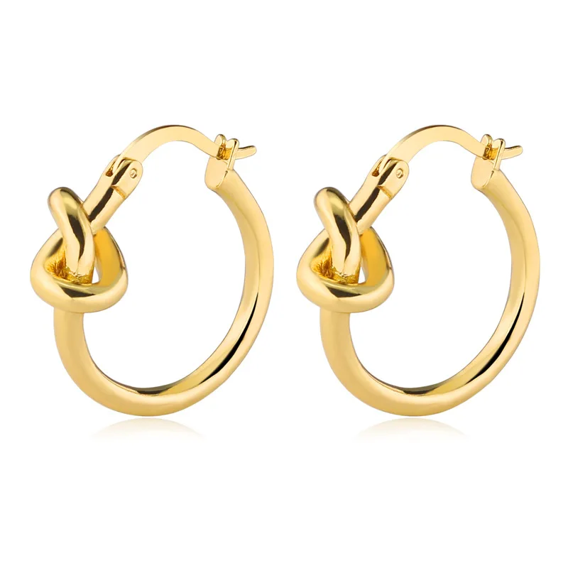 1Pair Fashion knotted ear buckle female Japanese gold knotted concentric knot small ear hoop earrings ear jewelry