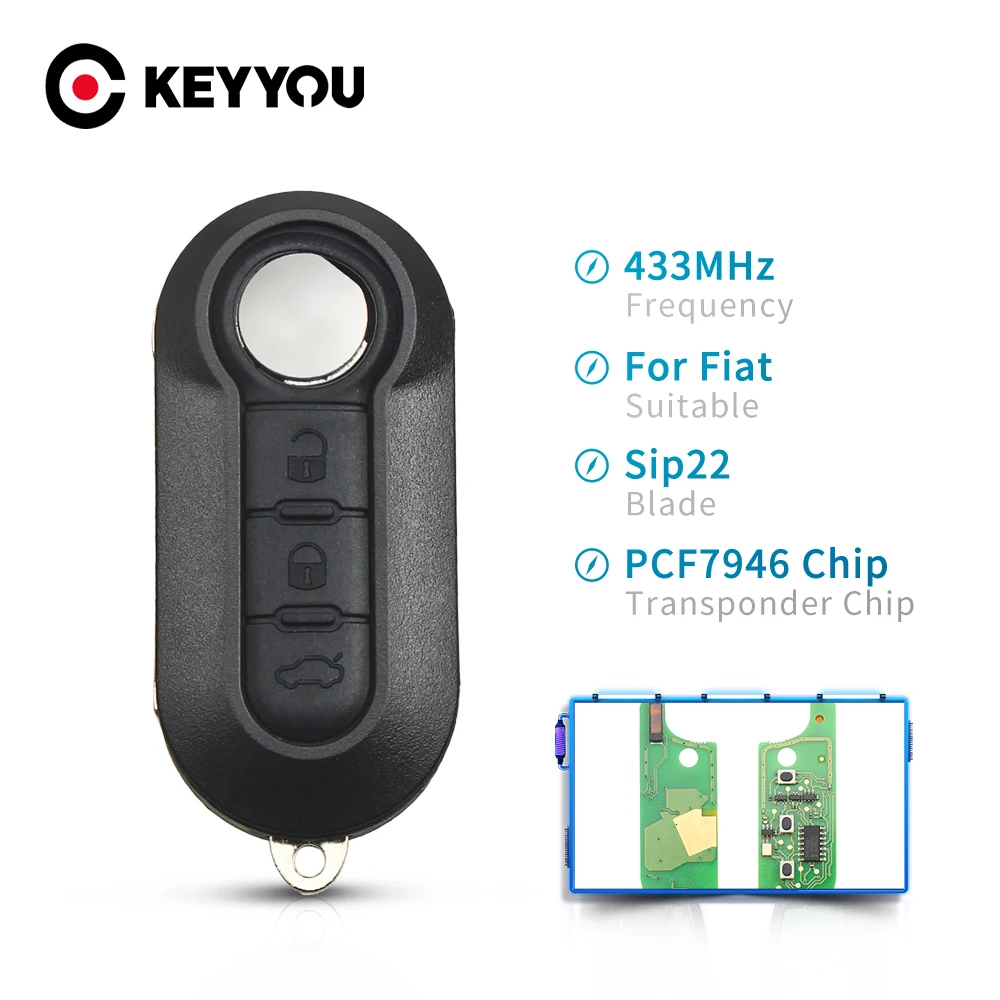 

KEYYOU For Fiat 500 Grande Punto 2010-2017 Ducato Stilo Bravo SIP22 PCF7946 Chip 433MHz 3 Button Car Remote Key