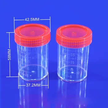 소변 용기 샘플 컵, 문구류 실험, 40ml, 60ml 볼륨 몰딩 배기, M1 및 Oz PP EO 멸균 빨간색 뚜껑, 5 병 