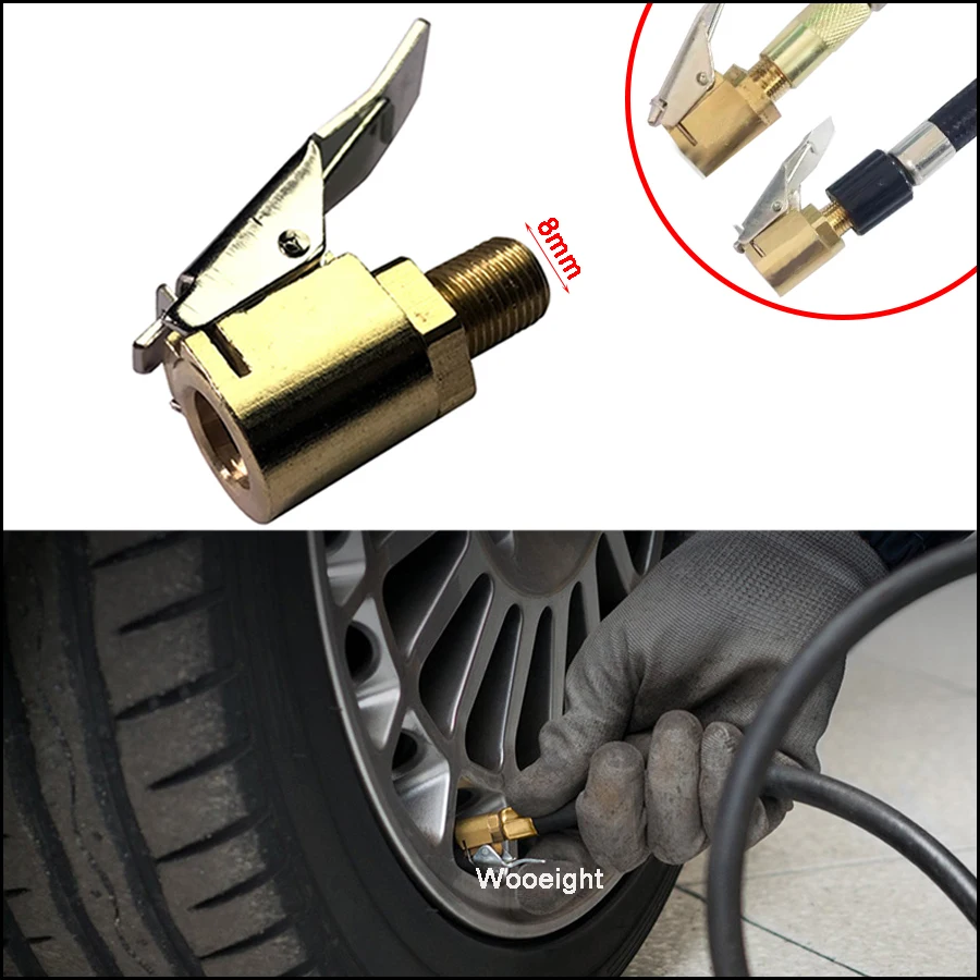Wooeight 1Pc 8mm Car Truck Auto Brass Tyre Wheel Tire Air Chuck Inflator Pump Valve Clip Clamp Connector Adapter Brass Clamp