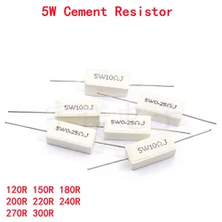 Resistência do poder do resistor do cimento, 5W, 5%, 120R, 150R, 180R, 200R, 220R, 240R, 270R, 300R, 120, 150, 180, 200, 220, 240, 270, 300, ohm, 10 PCes