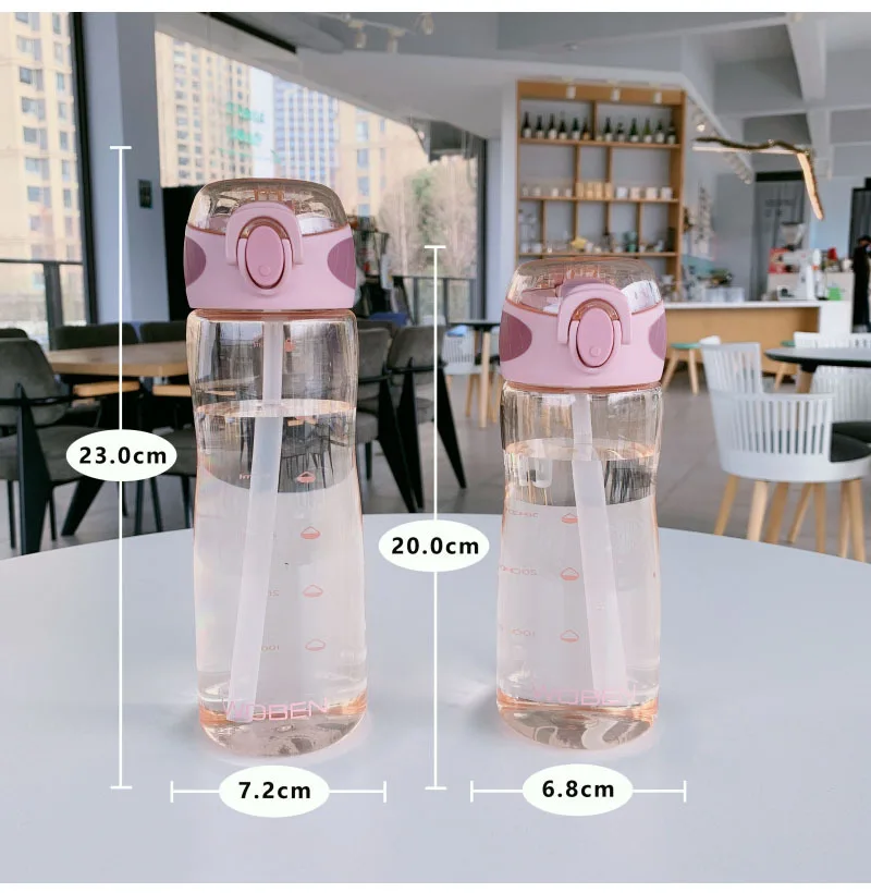 Ins New Water Bottle Portable Outdoor Sports Top Quality Safety Plastic Leakproof Students Child Gift Drinking Cup Transparent