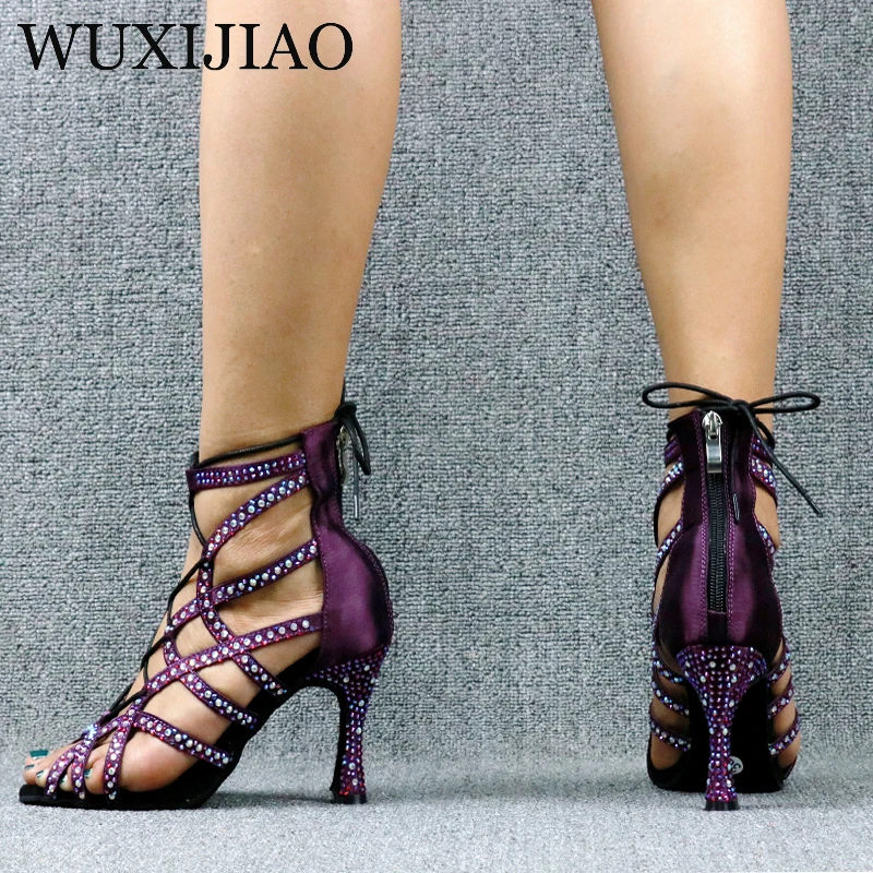 WUXIJIAO scarpe da ballo latino da donna nuove scarpe da ballo Design unico scarpe da Salsa sandali con diamanti